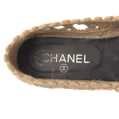 Chanel Woven Fabric Grosgrain CC Espadrilles 38 Beige Black 6 of 8