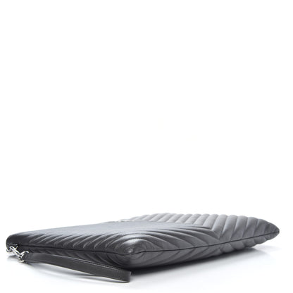 Saint Laurent Calfskin Matelasse Chevron Cassandre Monogram Document Holder Coal 4 of 8