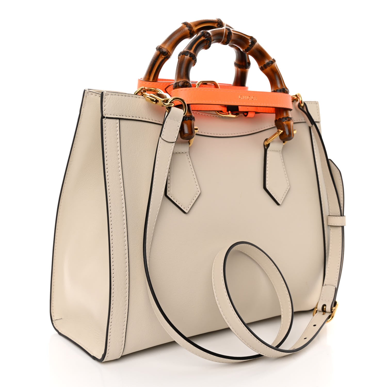 Gucci Wonka Grain Calfskin Small Diana Tote Bag Mystic White Orange Fluo 3 of 10