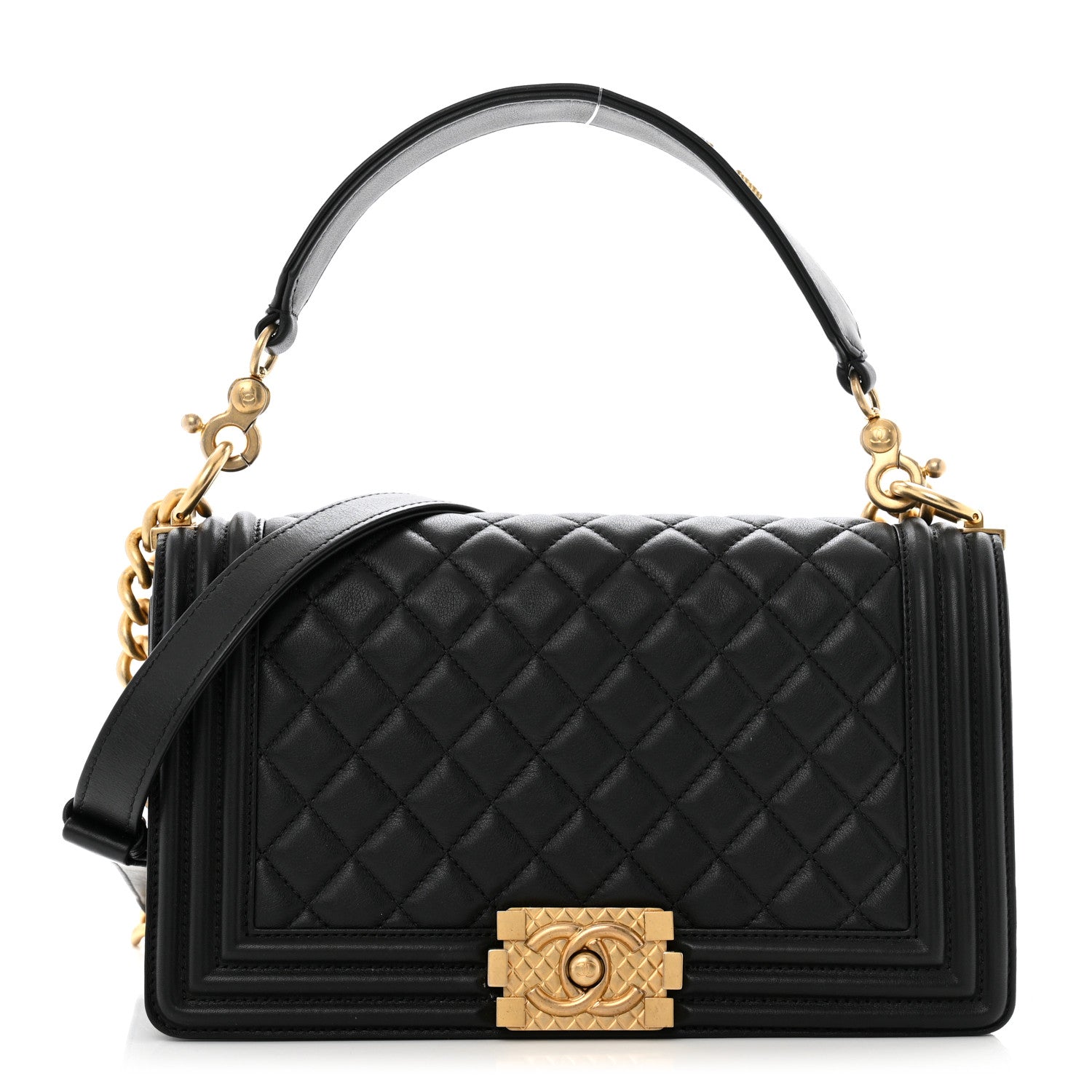 Chanel Calfskin Medium Boy Logo Top Handle Flap Black 1 of 13