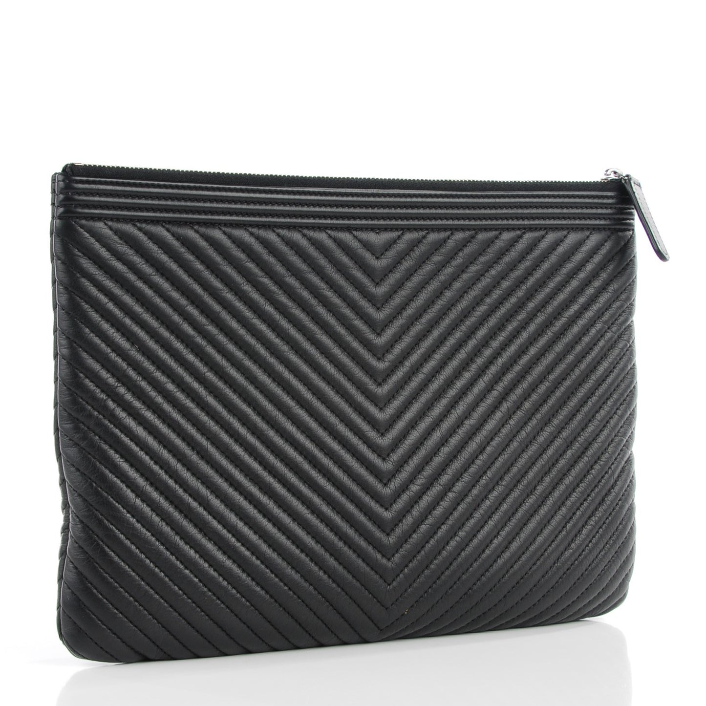 Calfskin Chevron Large Boy Cosmetic Case Black
