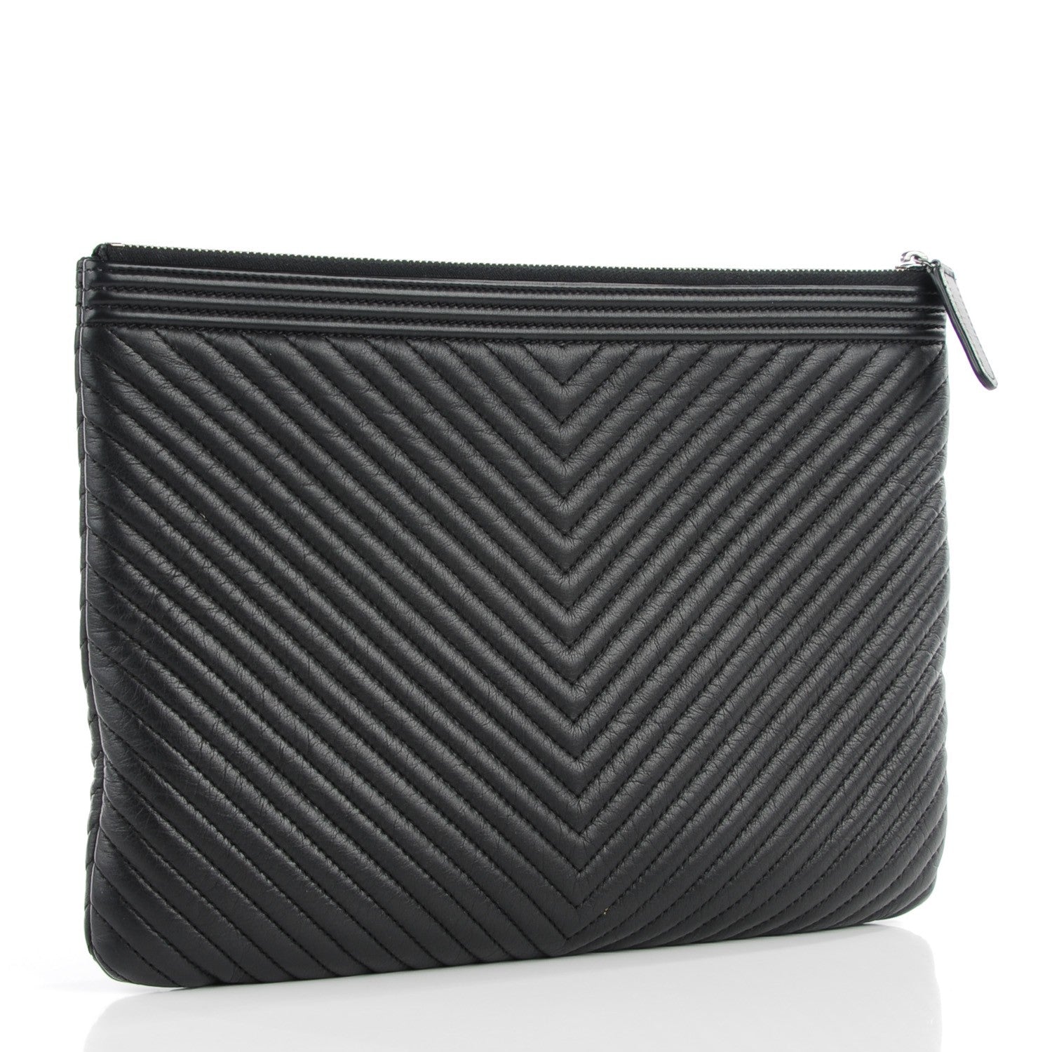 Chanel Calfskin Chevron Large Boy Cosmetic Case Black 3 of 7