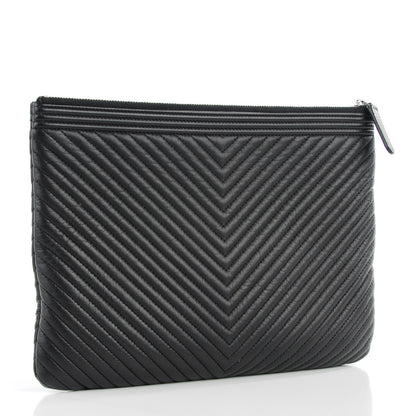 Chanel Calfskin Chevron Large Boy Cosmetic Case Black 3 of 7