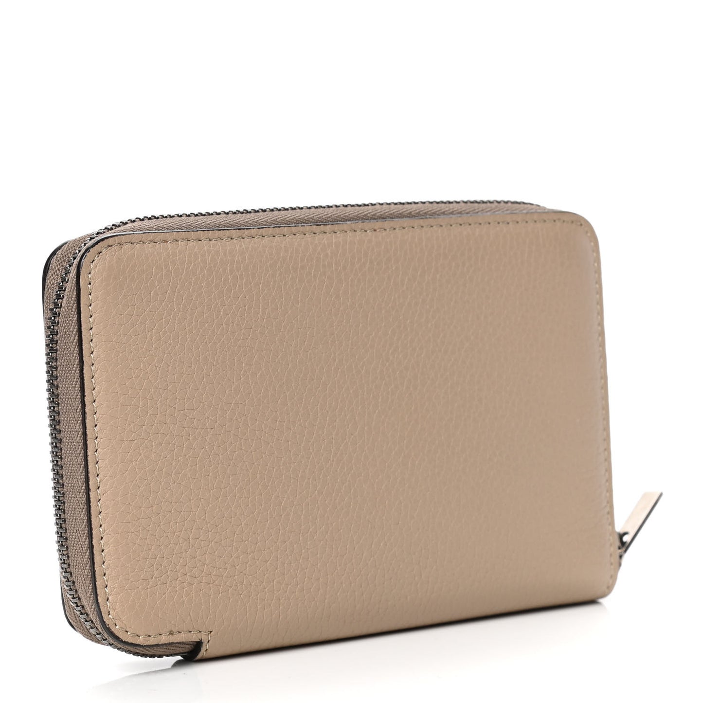 Drummed Calfskin Medium Zip Around Multifunction Wallet Dune