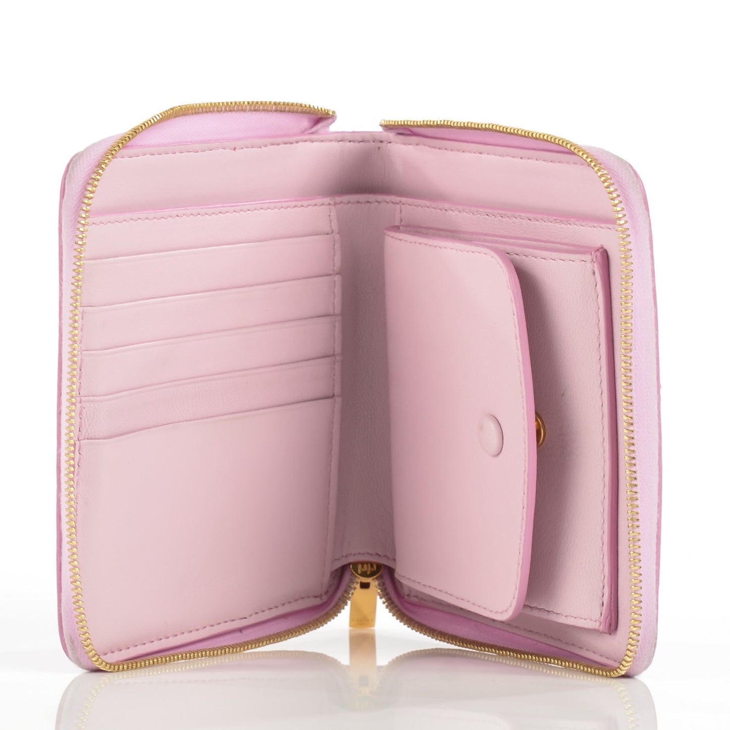 Lambskin Zip Around Compact Wallet Pink Burnt Orange