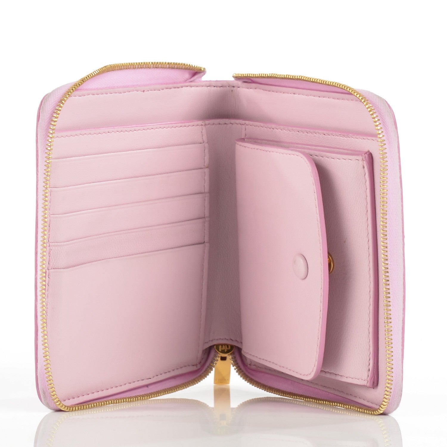 Celine Lambskin Zip Around Compact Wallet Pink Burnt Orange 6 of 10