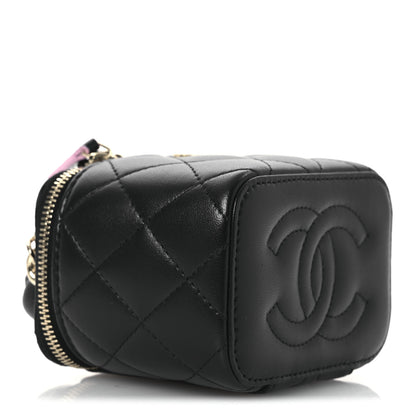 Chanel Lambskin Quilted Top Handle Mini Vanity Case With Chain Black Pink 4 of 11