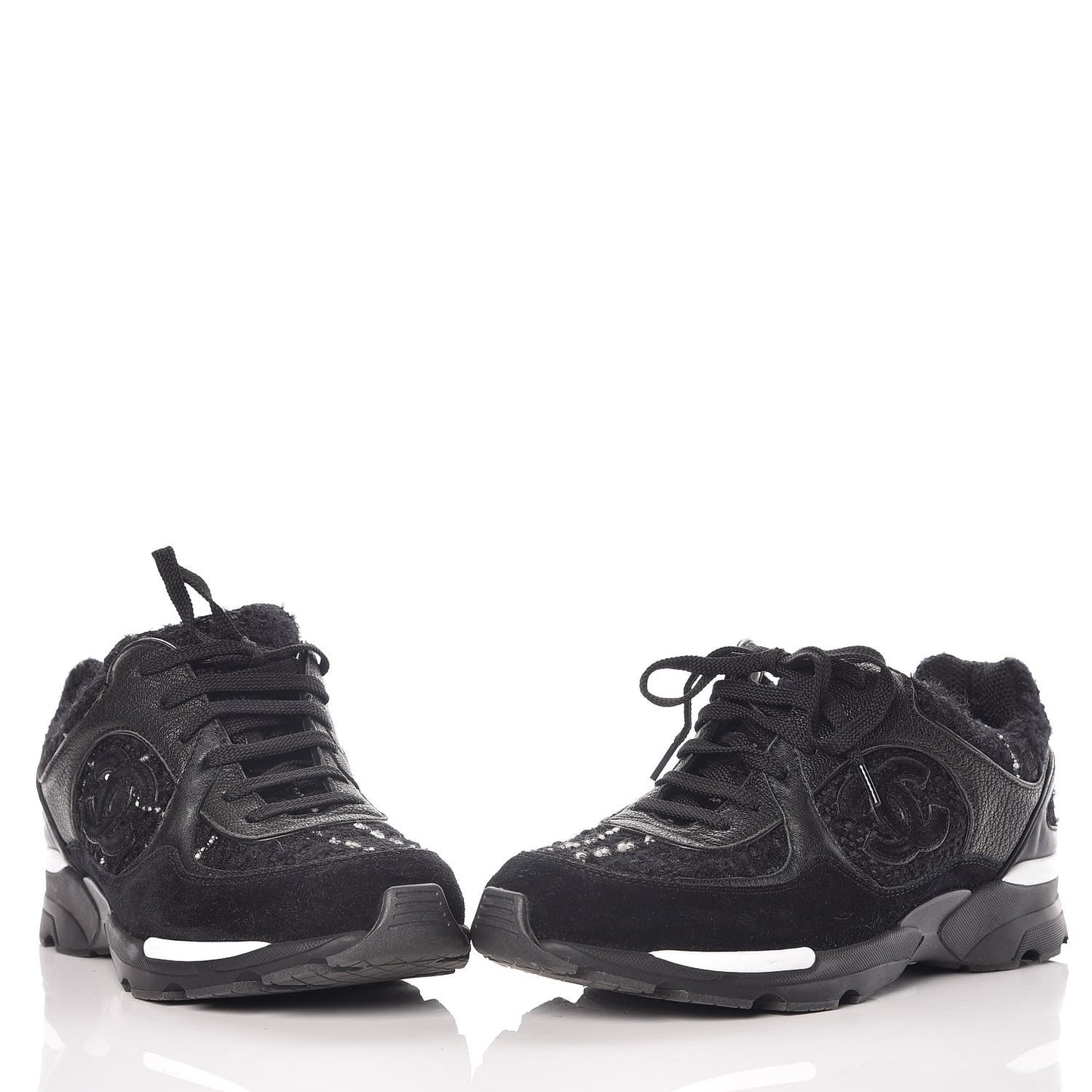 Tweed Suede Goatskin CC Sneakers 38 Black White