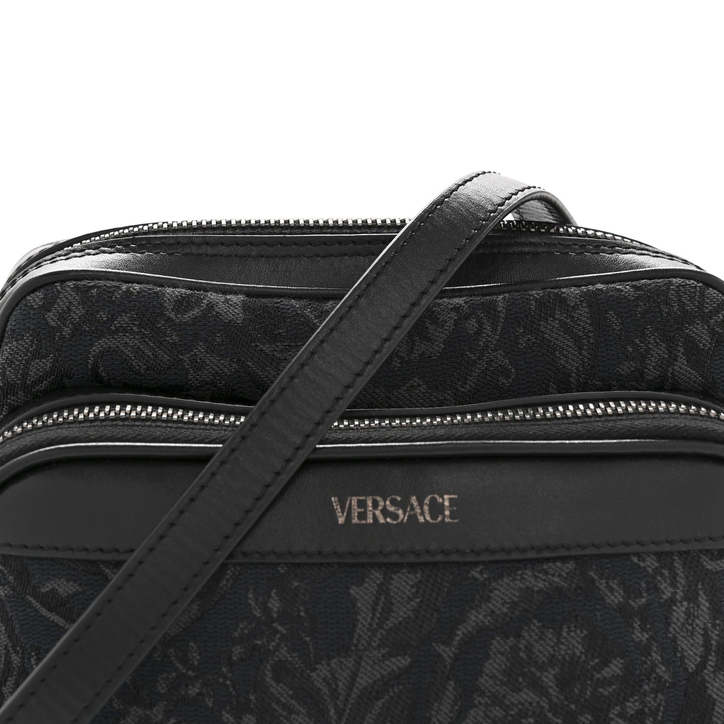 Fabric Jacquard Calfskin Barocco Crossbody Bag Black
