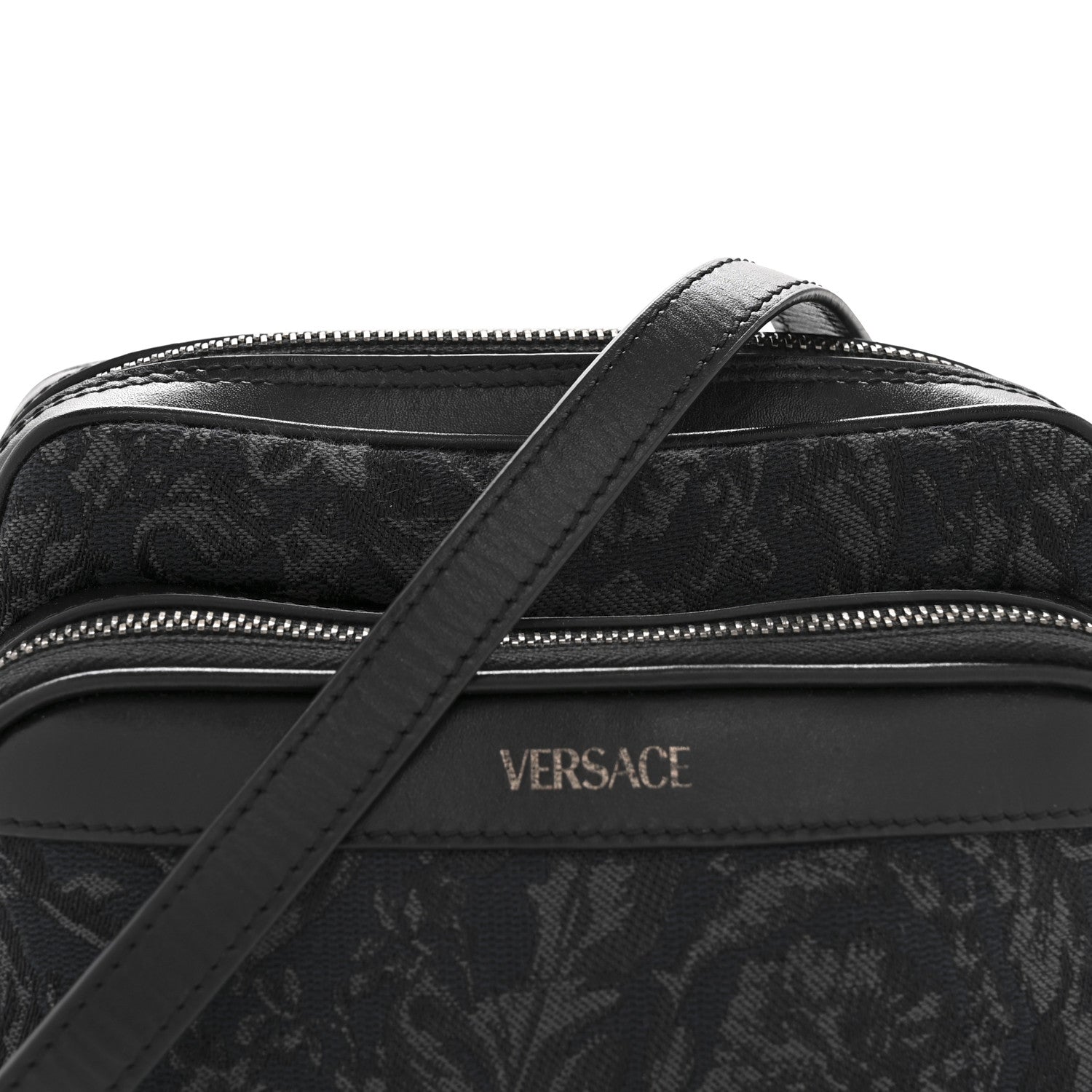 Versace Fabric Jacquard Calfskin Barocco Crossbody Bag Black 7 of 12