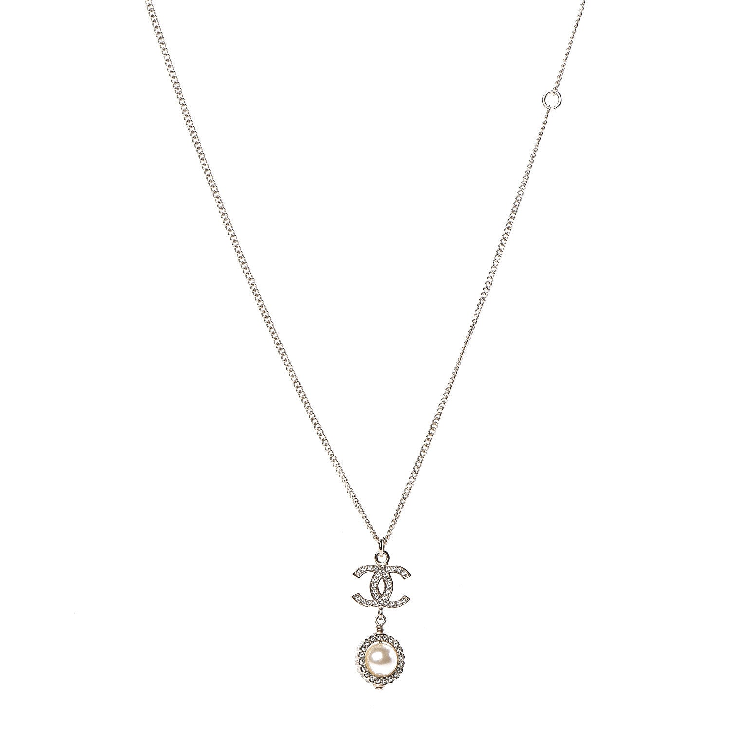Chanel Crystal CC Pearl Drop Necklace Gold 1 of 5