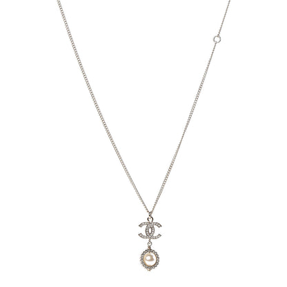 Chanel Crystal CC Pearl Drop Necklace Gold 1 of 5