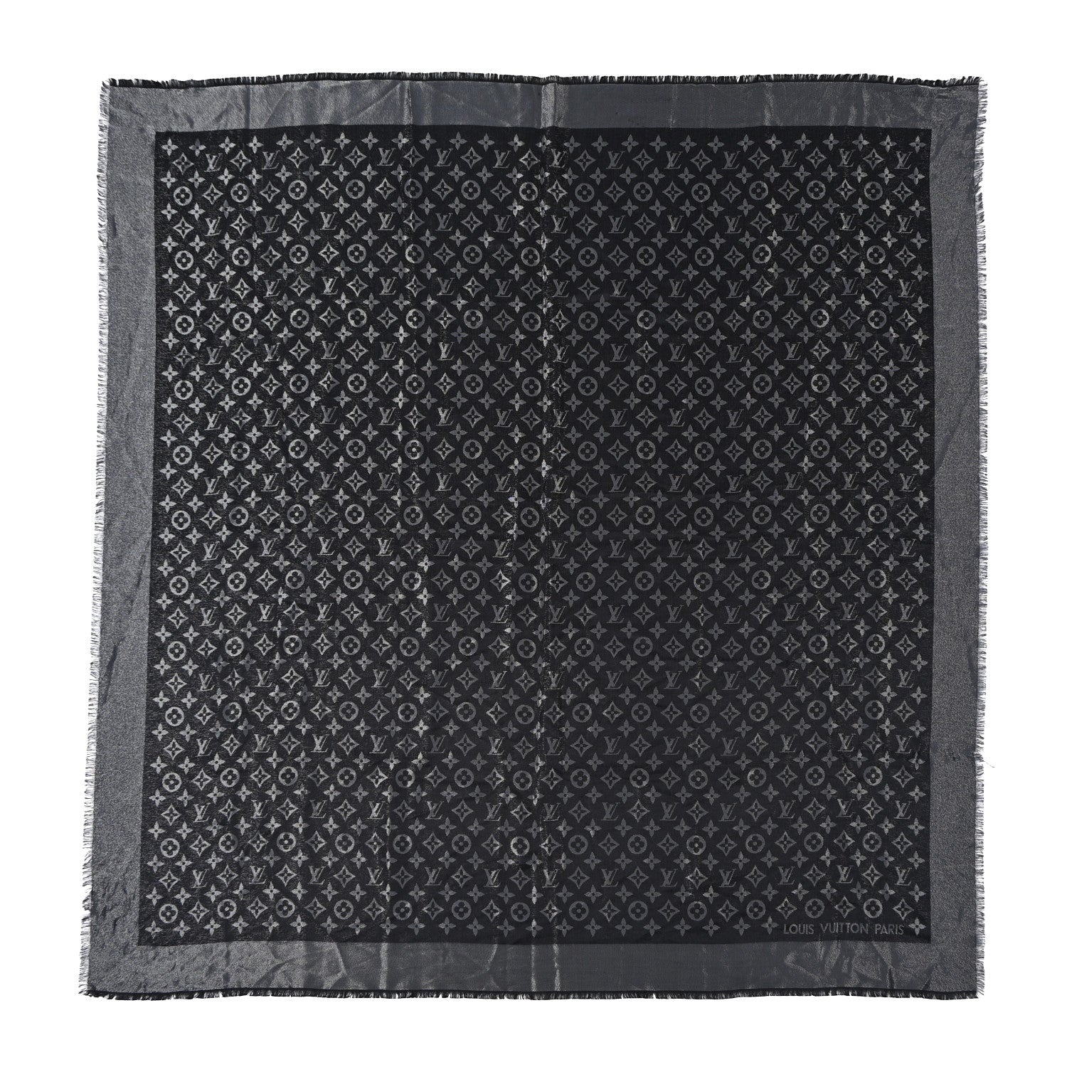Louis Vuitton Silk Lurex Wool Monogram Shine Shawl Black 1 of 10