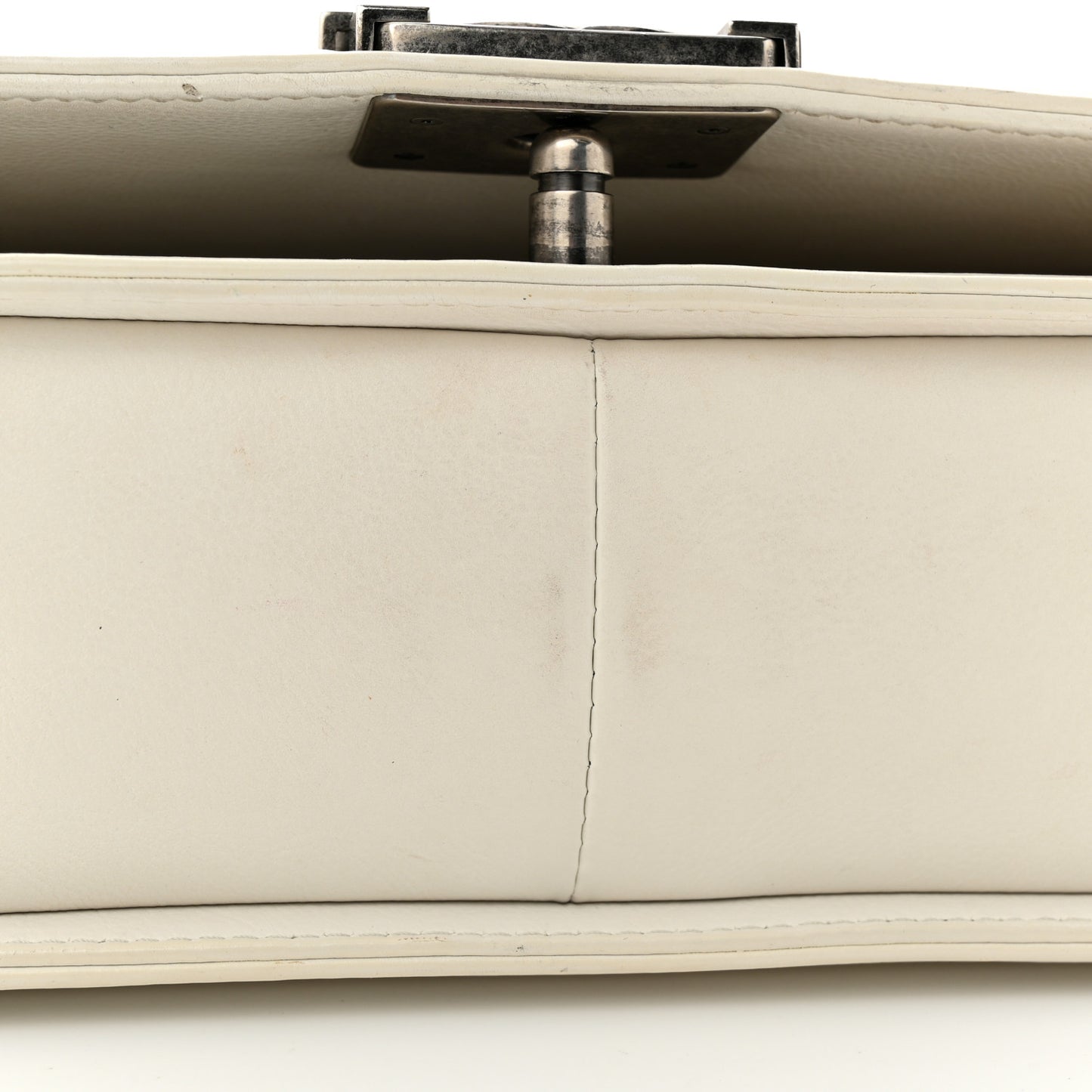 Calfskin Double Stitch Medium Boy Flap White