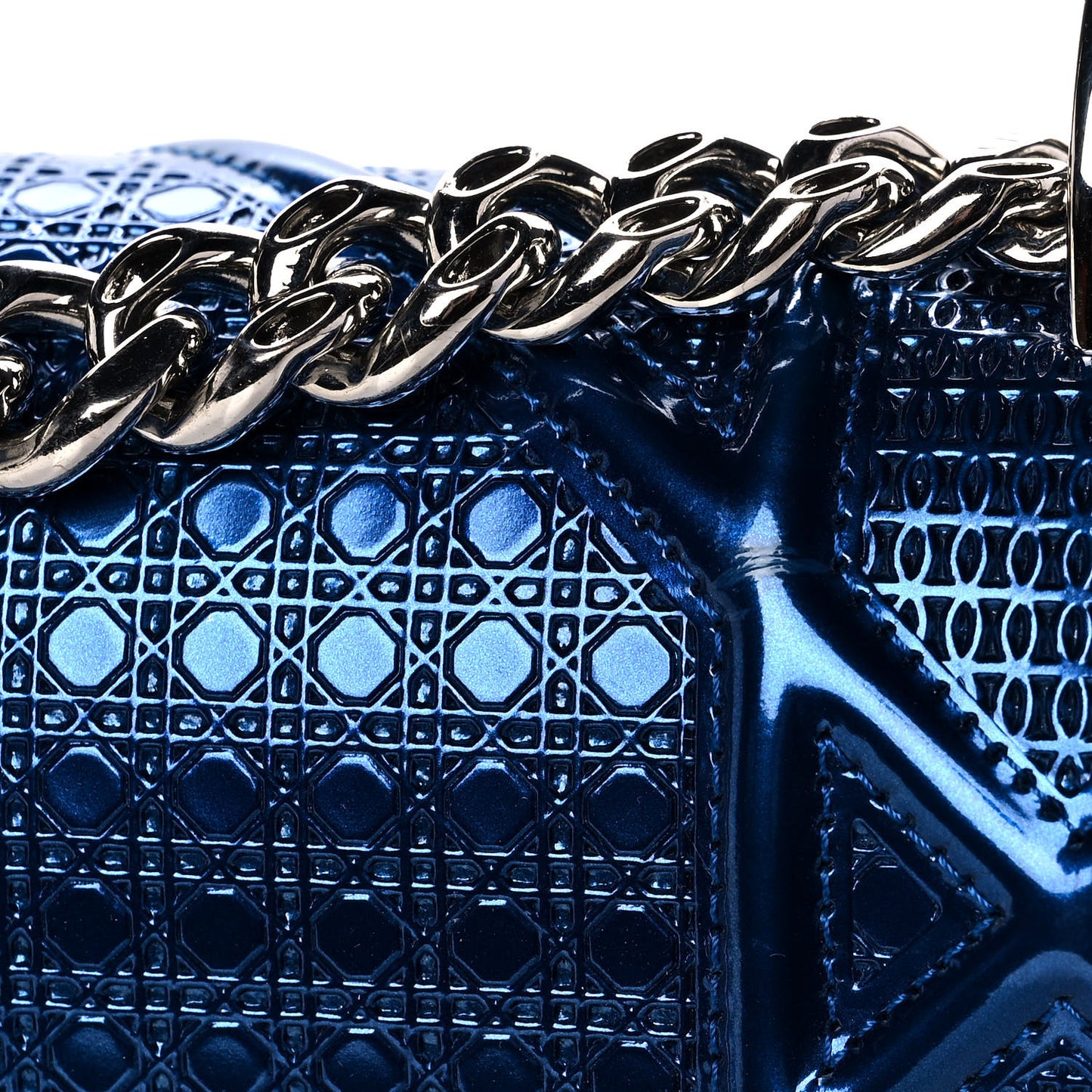 Metallic Patent Micro-Cannage Medium Diorama Flap Bag Blue