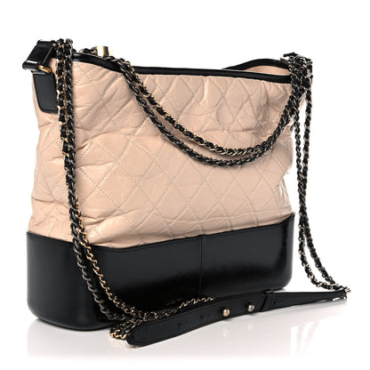 Chanel Aged Calfskin Quilted Large Gabrielle Hobo Beige Black 3 of 10