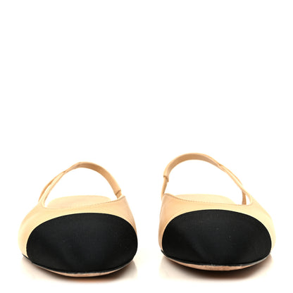 Chanel Goatskin Grosgrain Cap Toe CC Slingback Sandals 41 Beige Black 3 of 8