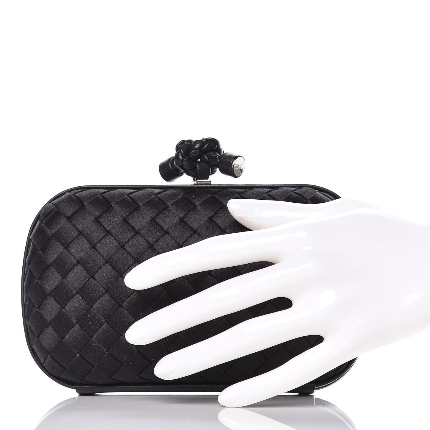 Satin Intreccio Impero Knot Clutch Black