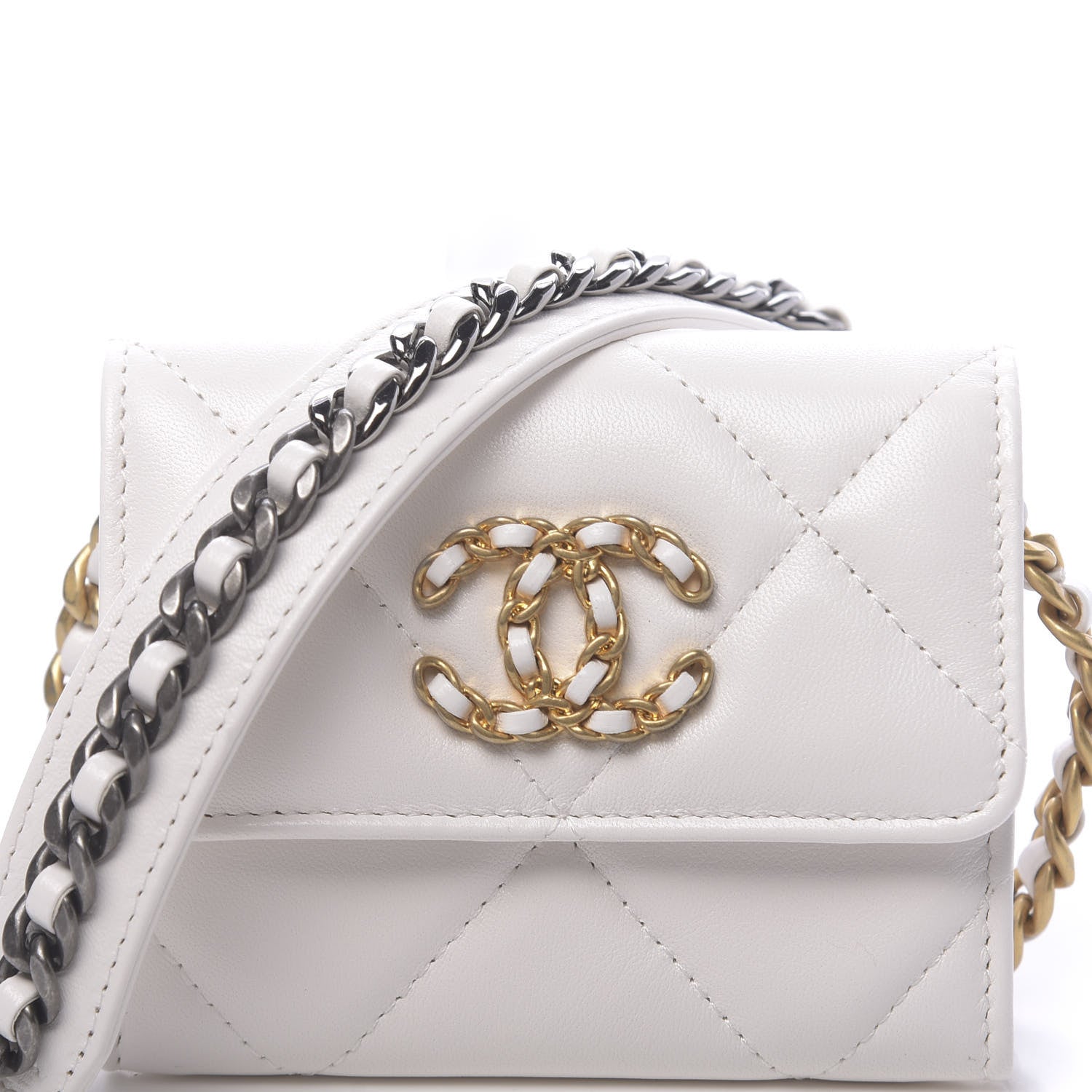 Chanel Lambskin Quilted 19 Flap Coin Purse With Chain White 11 of 12