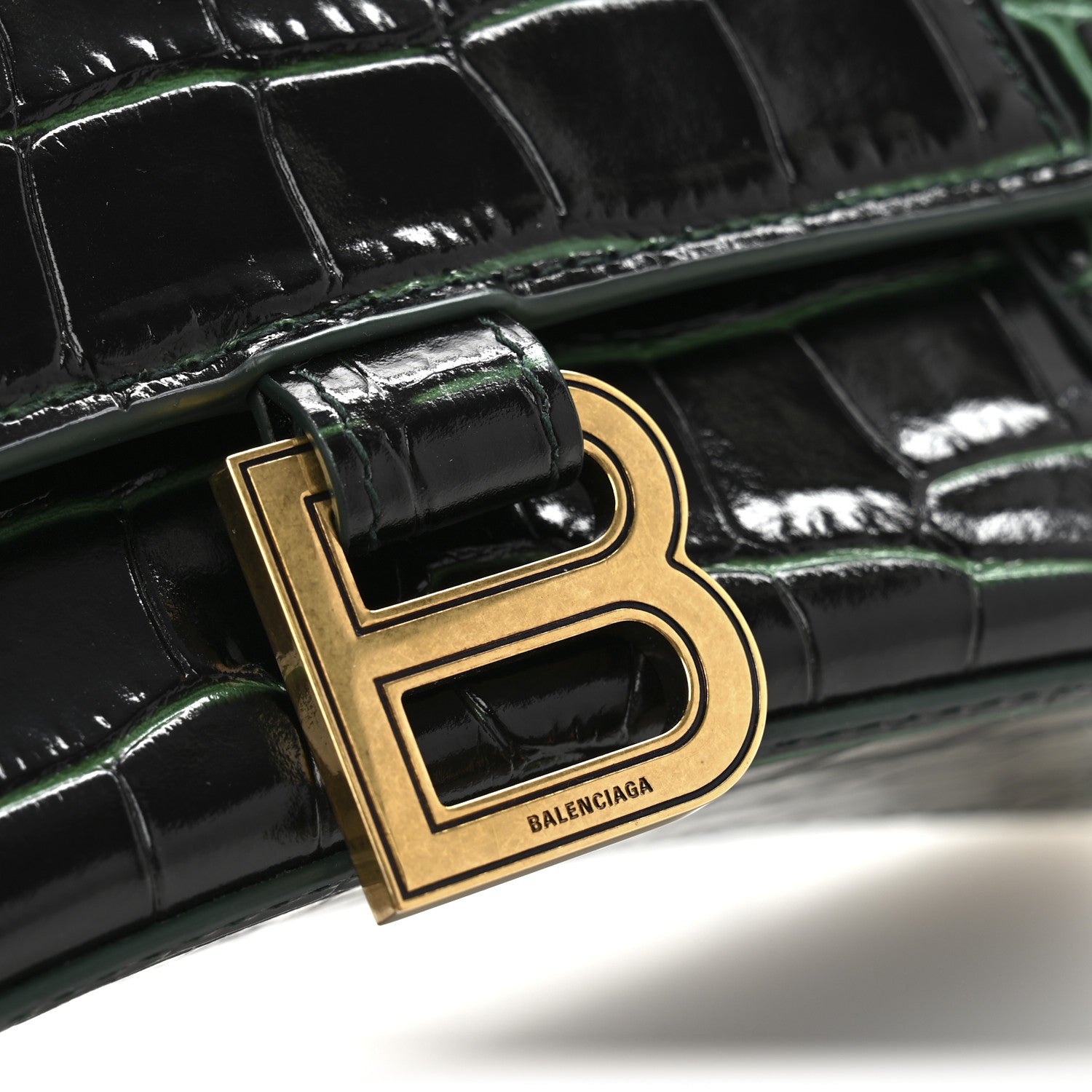 Balenciaga Shiny Calfskin Crocodile Embossed Small Hourglass Top Handle Bag Forest Green 14 of 14