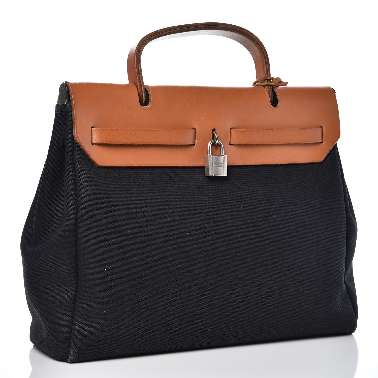 Hermes Toile Vache Calfskin Herbag 30 PM Black Natural 3 of 12