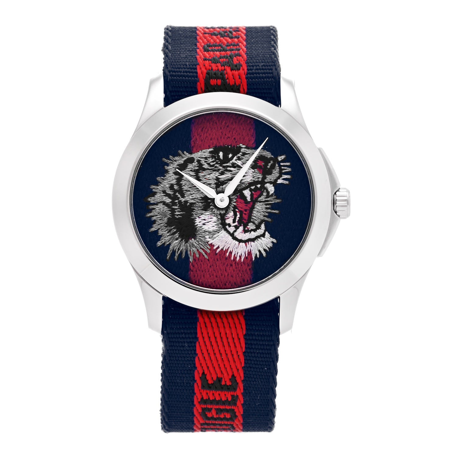 Gucci Stainless Steel Nylon 38mm Le Marche Des Merveilles Tiger Quartz Watch Navy 1 of 5