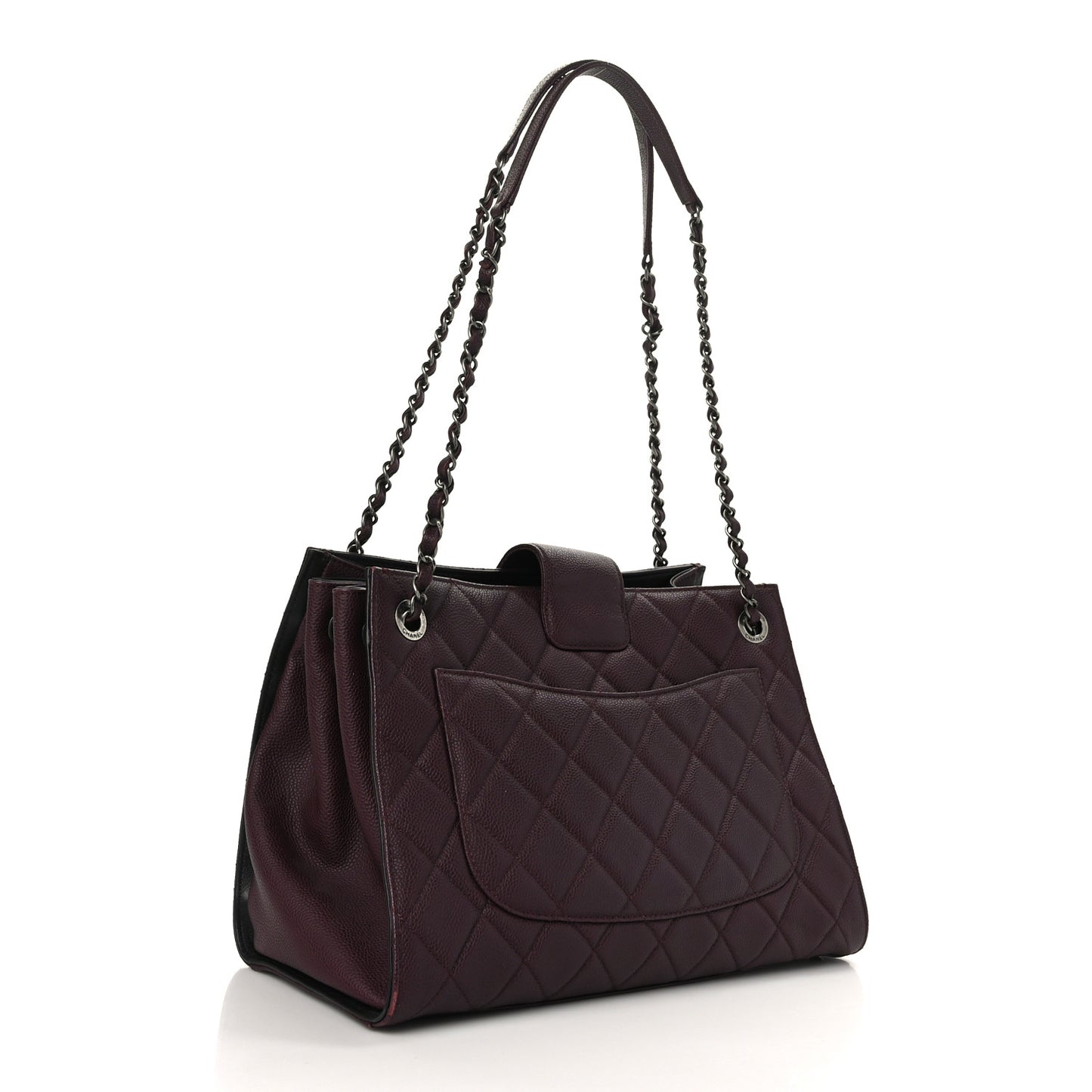 Caviar Quilted Large CC Accordion Shopping Bag Burgundy