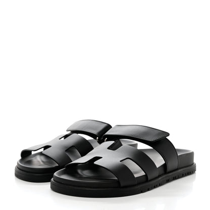 Hermes Calfskin Womens Chypre Sandals 36.5 Black 3 of 9