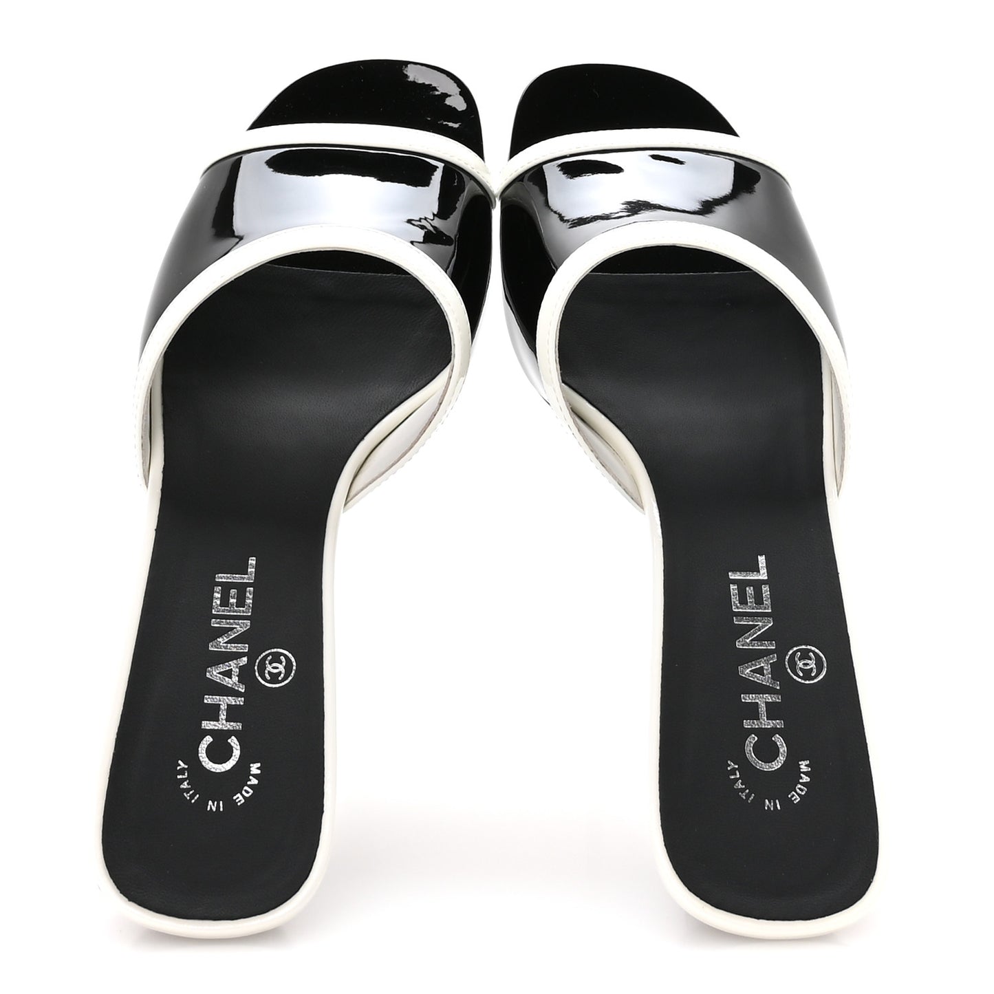 Patent Calfskin Mules 39 Black White