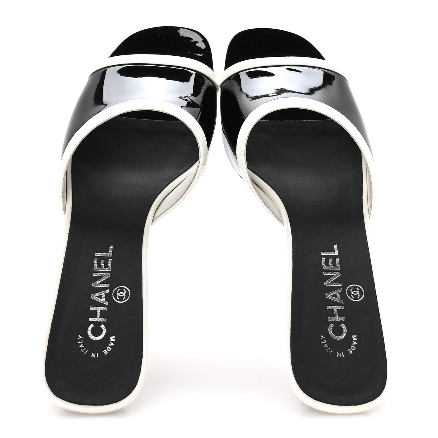 Chanel Patent Calfskin Mules 39 Black White 2 of 9