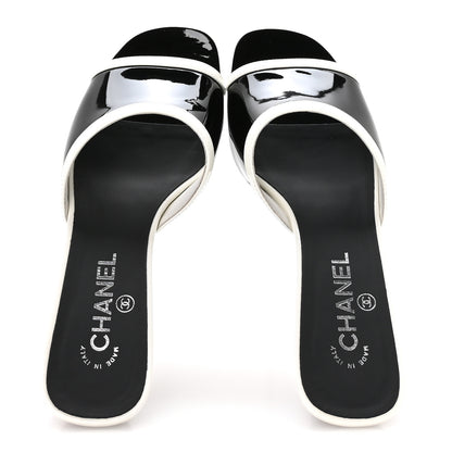 Chanel Patent Calfskin Mules 39 Black White 2 of 9