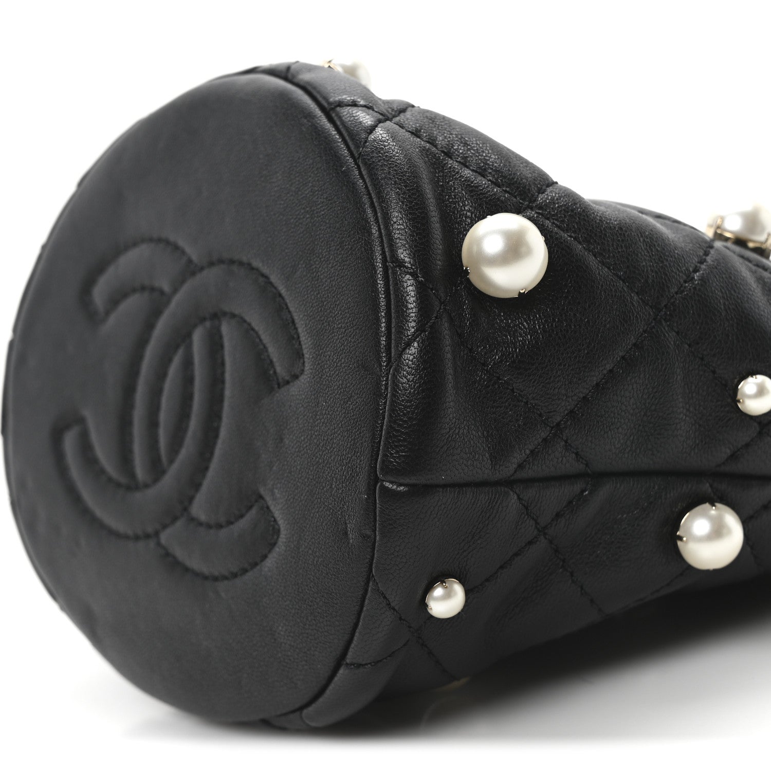 Chanel Lambskin Quilted Pearl Mini About Pearls Drawstring Bag Black 10 of 10