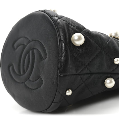 Chanel Lambskin Quilted Pearl Mini About Pearls Drawstring Bag Black 10 of 10