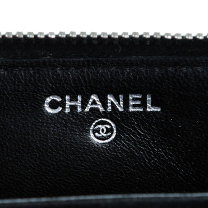 Chanel Lambskin Quilted Zip Around Coin Purse Wallet Black 6 of 9