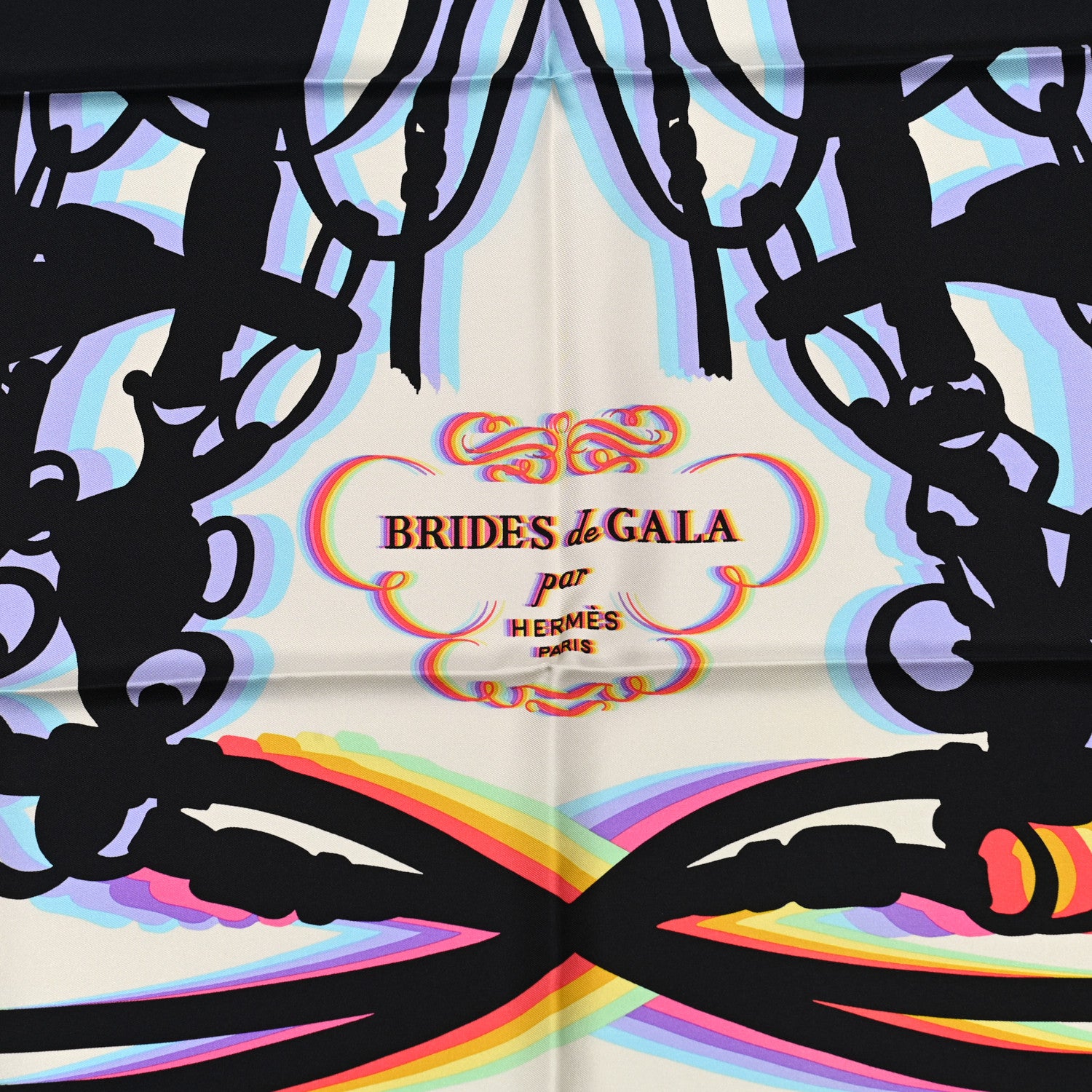 Hermes Silk Brides De Gala Shadow Scarf 90 Creme Black Rose Fluo 2 of 4