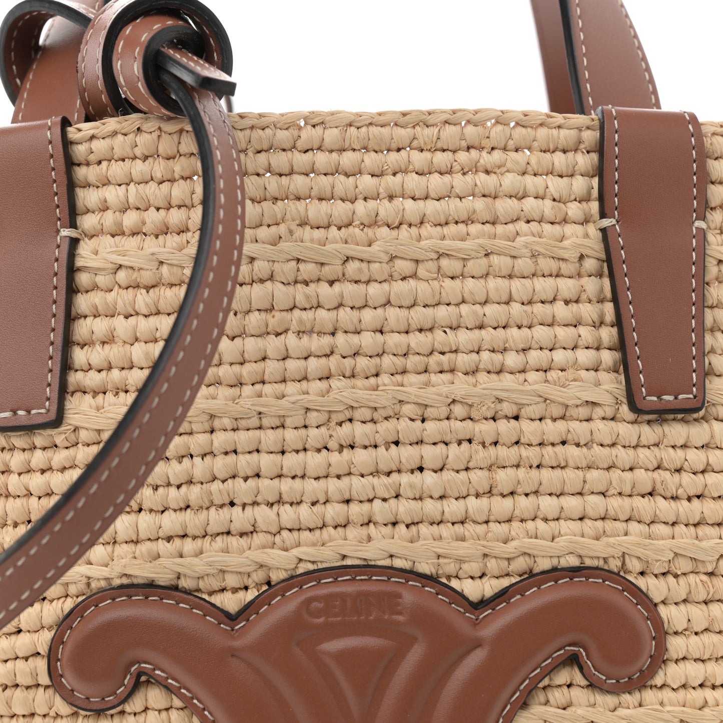 Raffia Calfskin Triomphe Teen Panier Tan