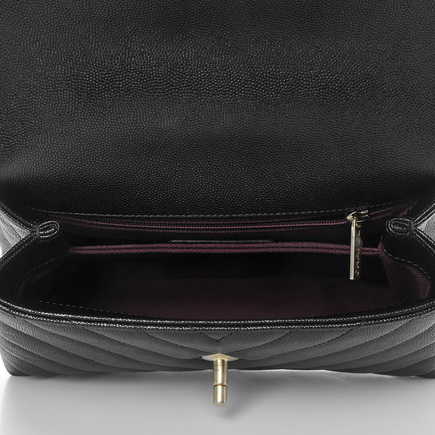 Caviar Chevron Quilted Mini Coco Handle Flap Black