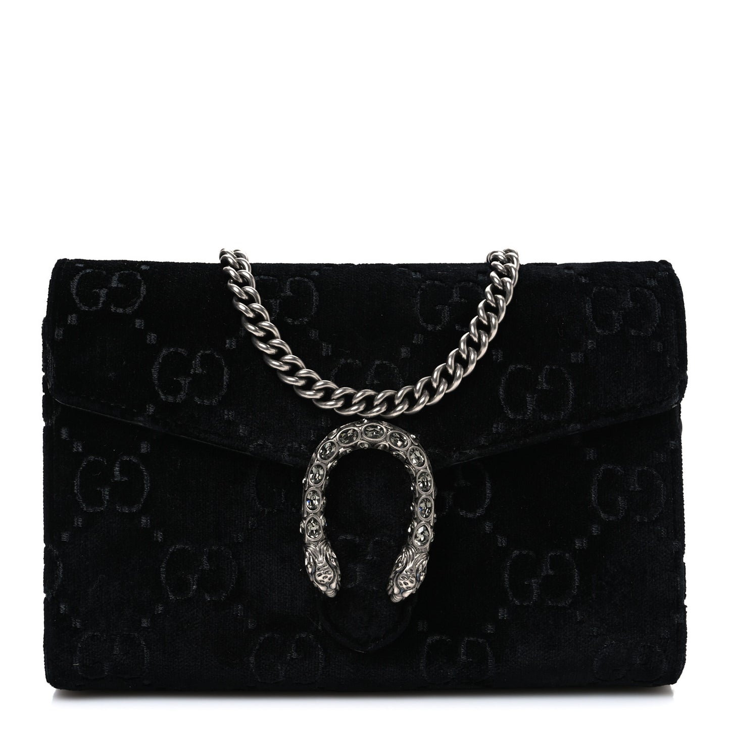 Velvet GG Monogram Mini Dionysus Chain Wallet Black