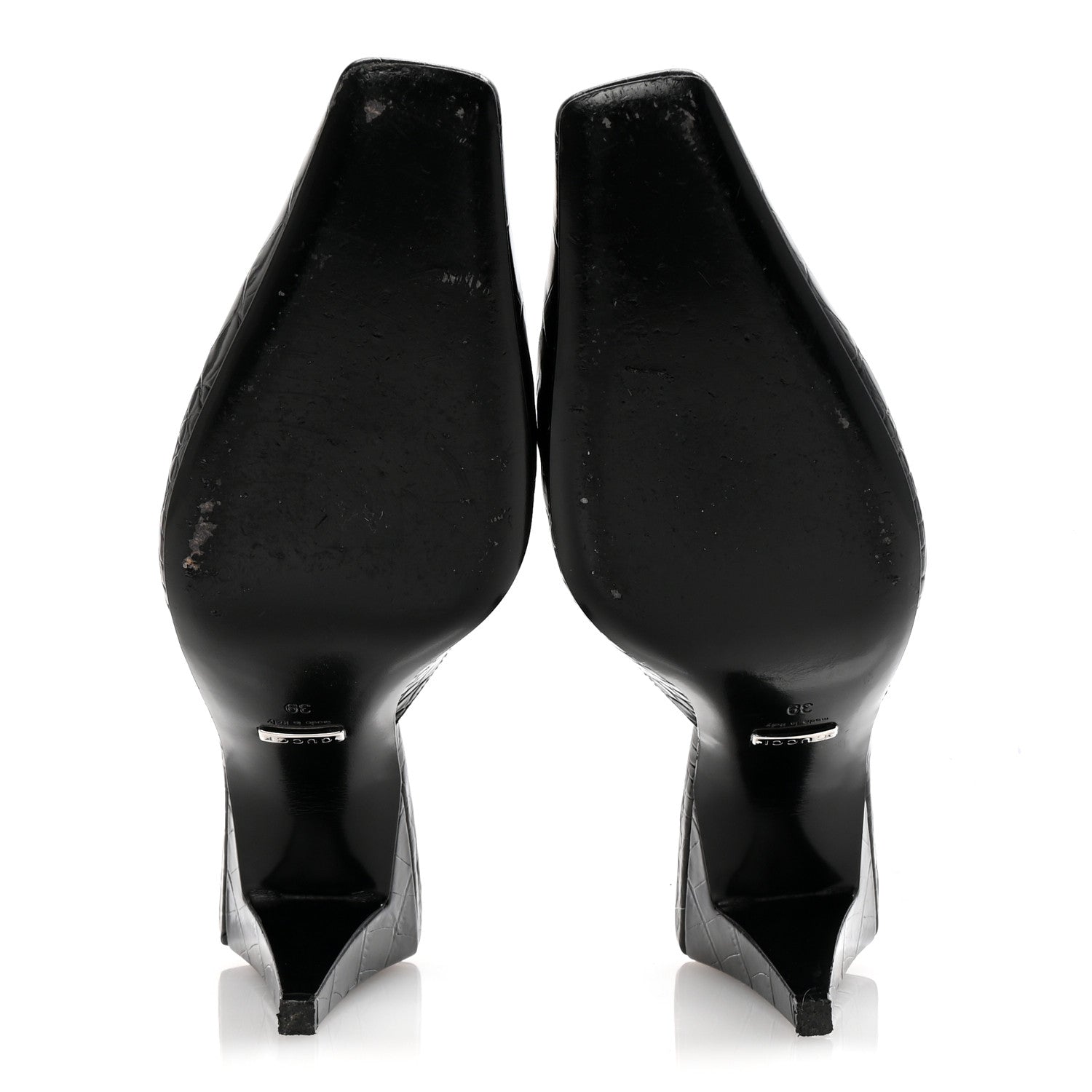 Gucci Calfskin Crocodile Embossed Mallory Mules 39 Black 6 of 10