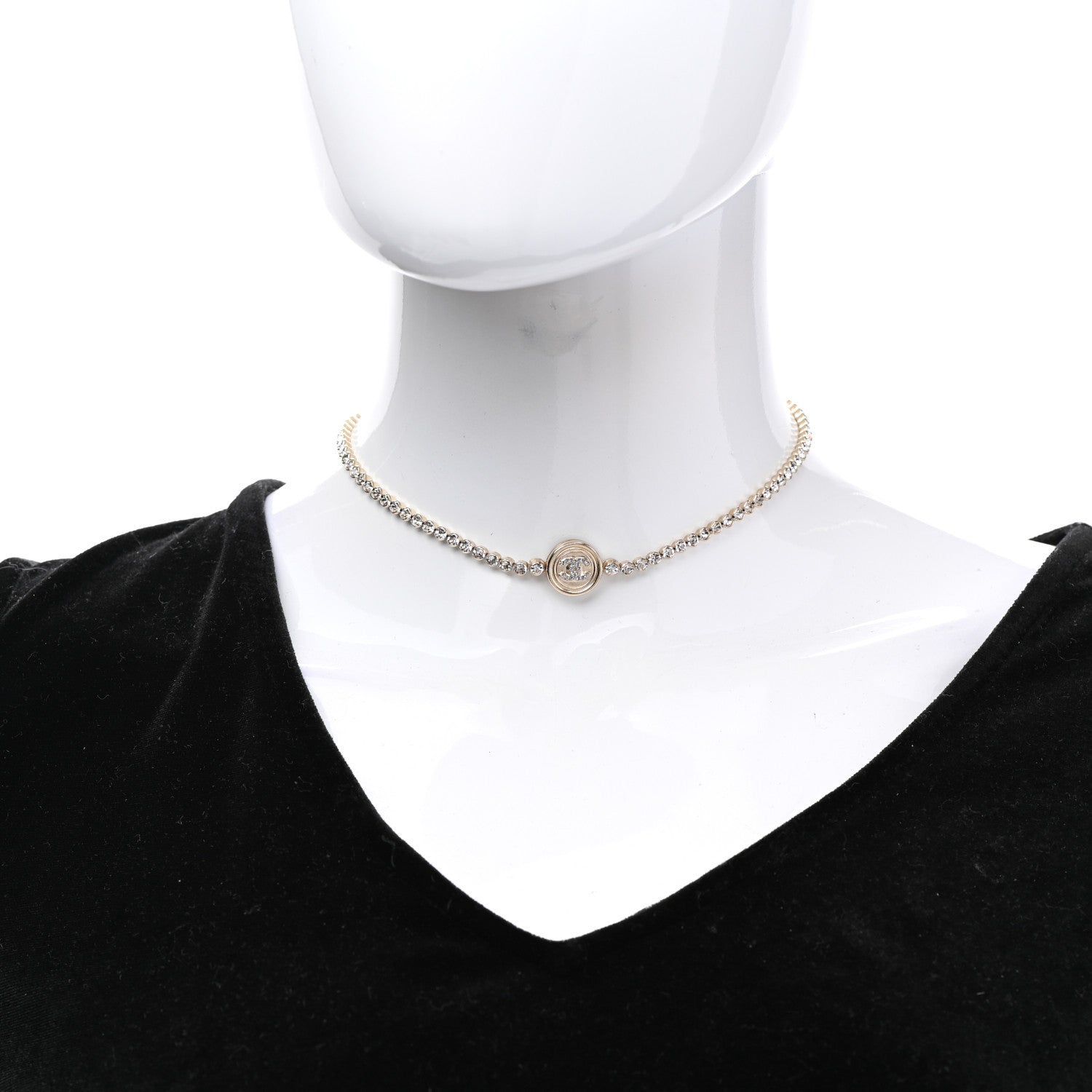 Chanel Crystal CC Chain Short Necklace Gold 2 of 6