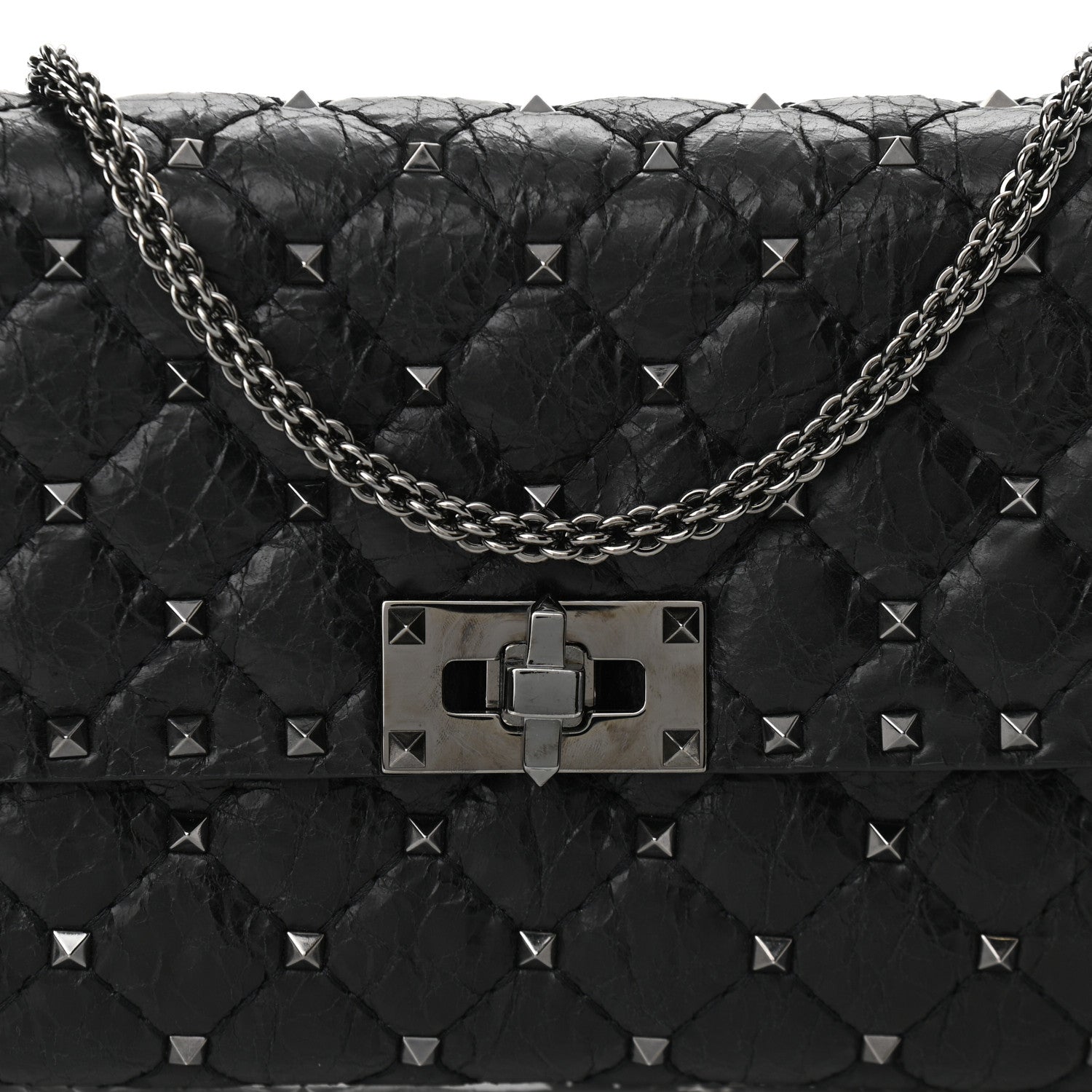 Valentino Garavani Craquele Nappa Rockstud Spike Wallet on Chain Black 7 of 9