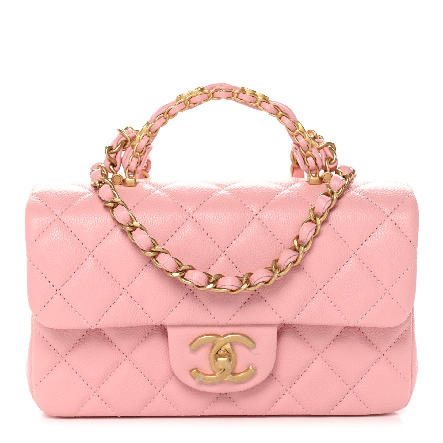 Caviar Quilted Mini Chain Top Handle Rectangular Flap Light Pink