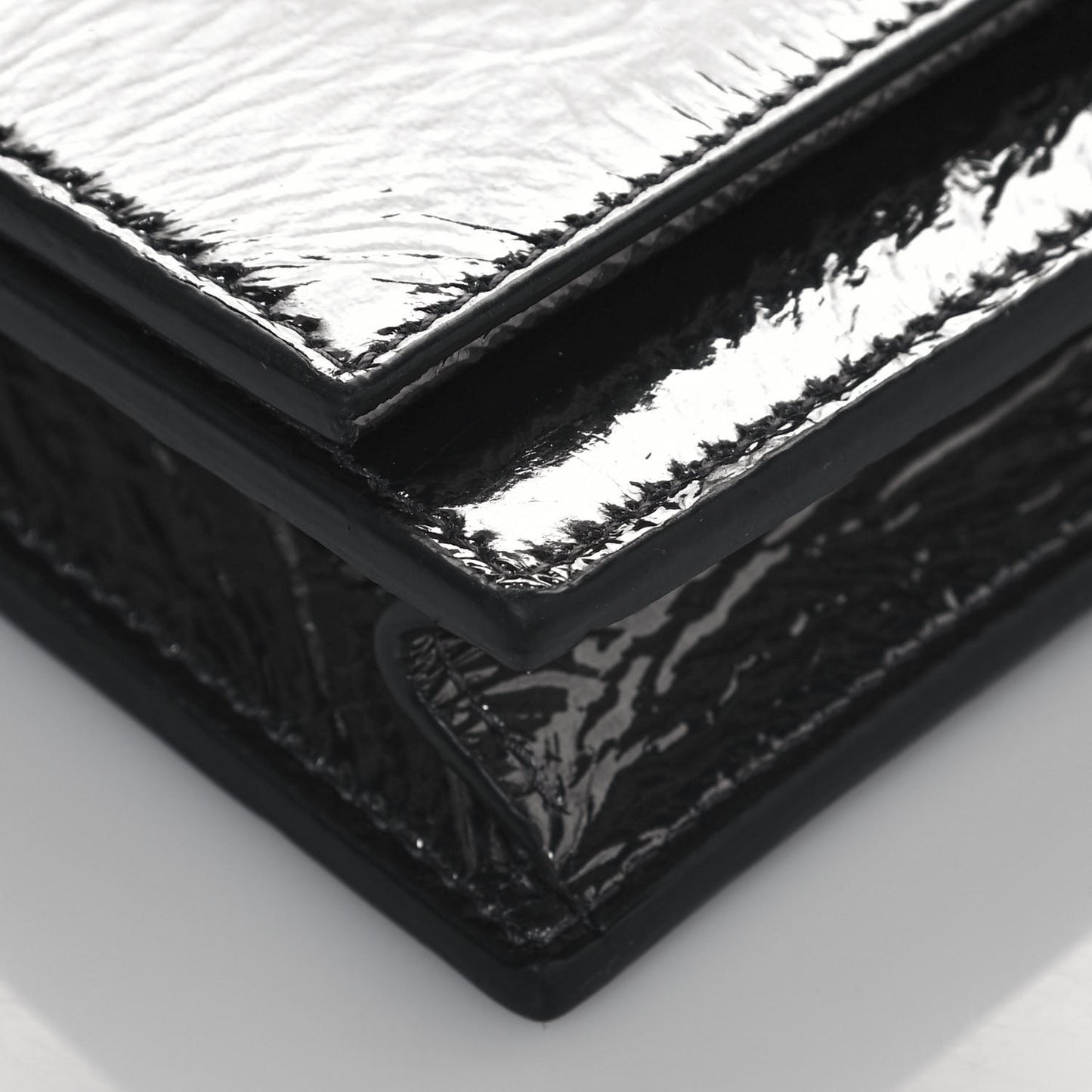 Metallic Crackled Calfskin Kate Monogram Tassel Chain Wallet Argento
