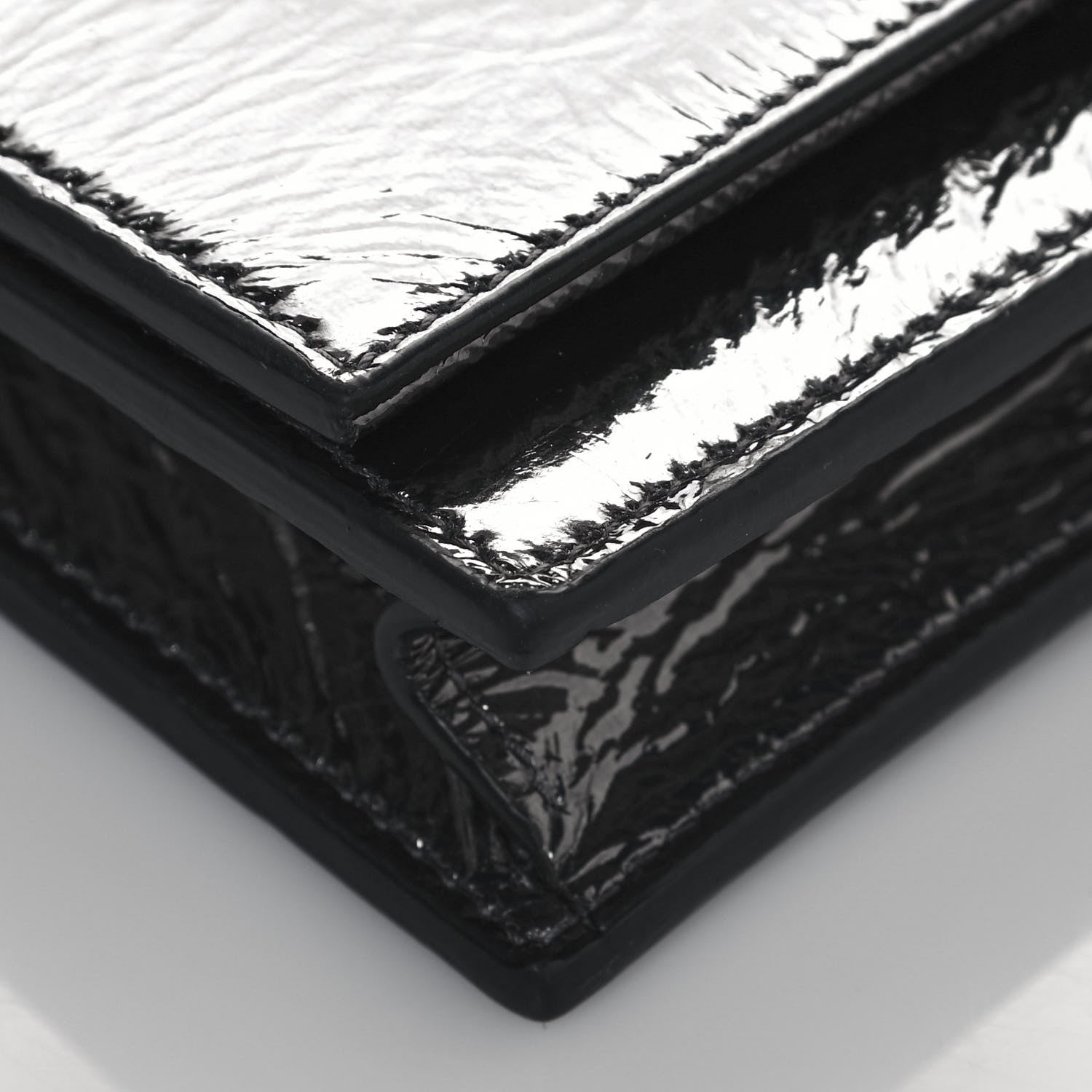 Saint Laurent Metallic Crackled Calfskin Kate Monogram Tassel Chain Wallet Argento 8 of 13