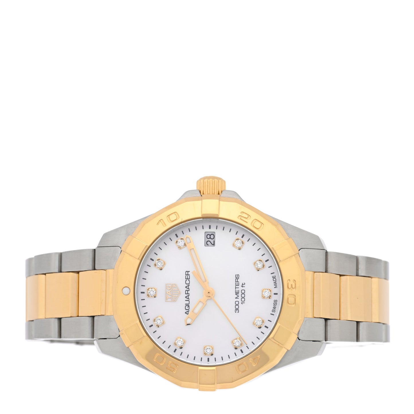 Stainless Steel 18K Yellow Gold Mother of Pearl 32mm Aquaracer Quartz Watch WBD1322