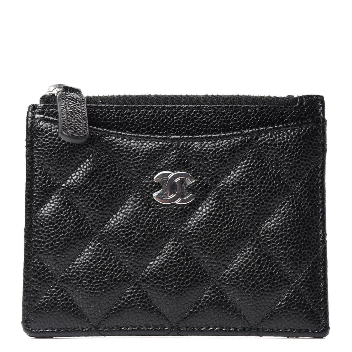 Caviar Quilted CC Zip Card Holder Black