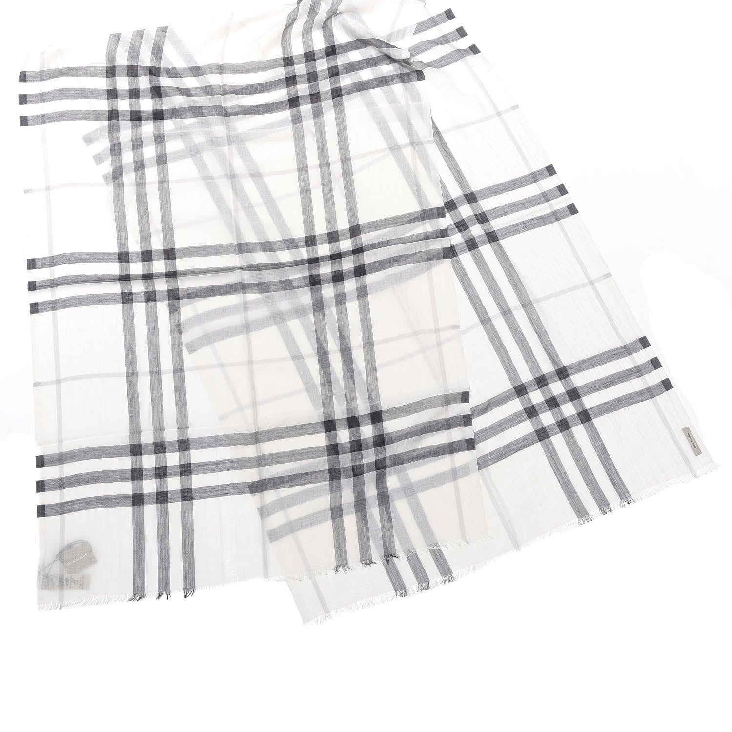Burberry Wool Silk Gauze Giant Check Lightweight Scarf Natural White 2 of 5