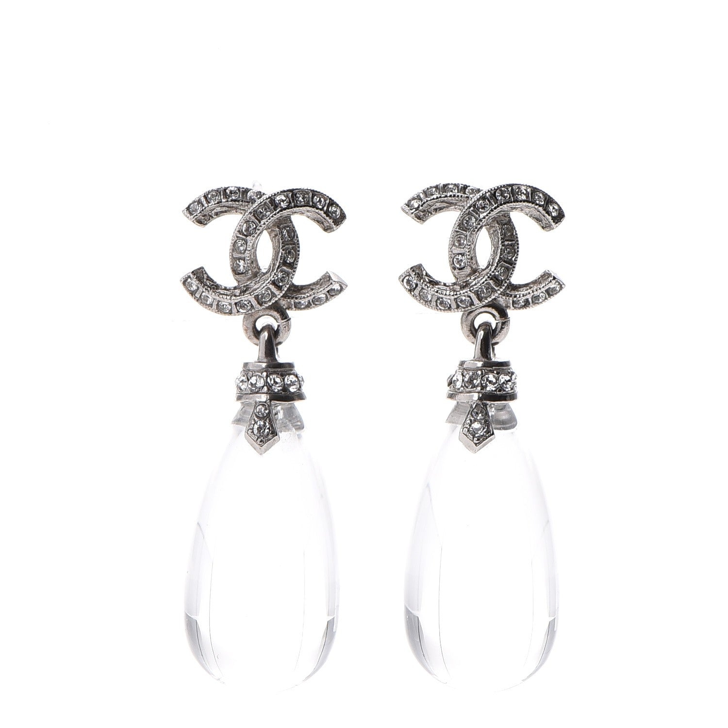 Chanel Ruthenium Crystal CC Drop Earrings Silver 1 of 7