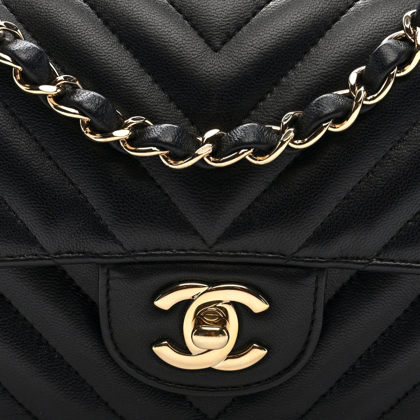Lambskin Chevron Quilted Mini Rectangular Flap Black