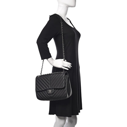 Chanel Caviar Chevron Quilted Large Puffy CC Flap Black 2 of 11